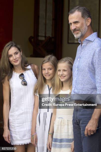 King Felipe VI of Spain, Queen Letizia of Spain and their daughters Princess Leonor of Spain and Princess Sofia of Spain visit the Can Prunera Museum...