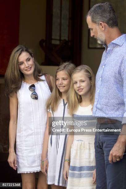 King Felipe VI of Spain, Queen Letizia of Spain and their daughters Princess Leonor of Spain and Princess Sofia of Spain visit the Can Prunera Museum...