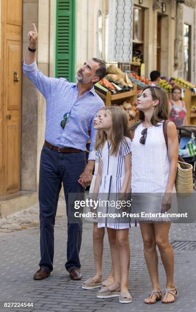 King Felipe VI of Spain, Queen Letizia of Spain and their daughters Princess Leonor of Spain and Princess Sofia of Spain visit the Can Prunera Museum...