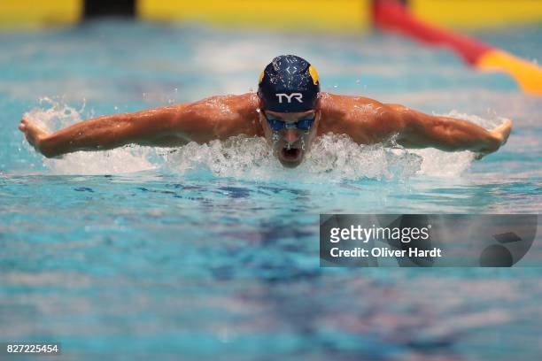 Tom Shields of United States of America compete in the Men's 200m butterfly race during day two of the FINA Airweave Swimming World Cup Berlin 2017...