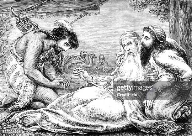 bible: ishmael receiving his dying father's blessings - 1876 stock illustrations