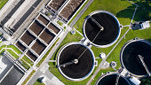 Sewage treatment plant - waste water purification, aerial view