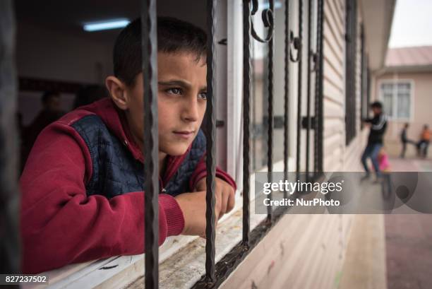 Syrian refugees children in a school building in the refugee camp Nizip 2, Turkey, 7 August 2017.