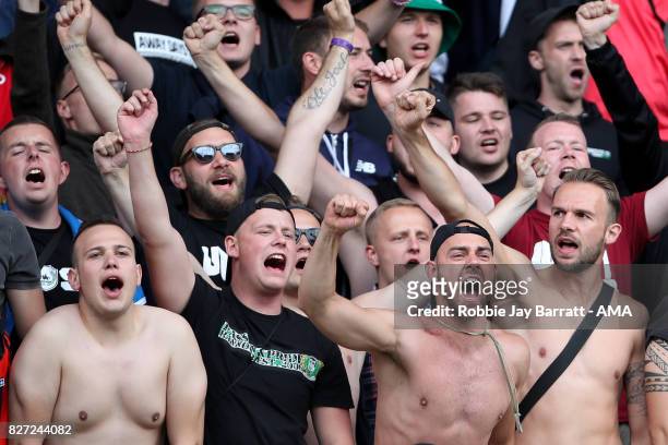 Fans of Hannover 96 during the Pre-Season Friendly between Burnley and Hannover 96 at Turf Moor on August 5, 2017 in Burnley, England.