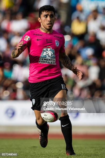 Edson Puch of Pachuca drives the ball during the 3rd round match between Lobos BUAP and Pachuca as part of the Torneo Apertura 2017 Liga MX at...