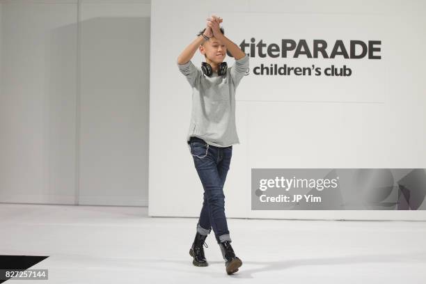 Alden greets the audience from the runway for collection during petitePARADE at Children's Club at Jacob Javitz Center on August 6, 2017 in New York...