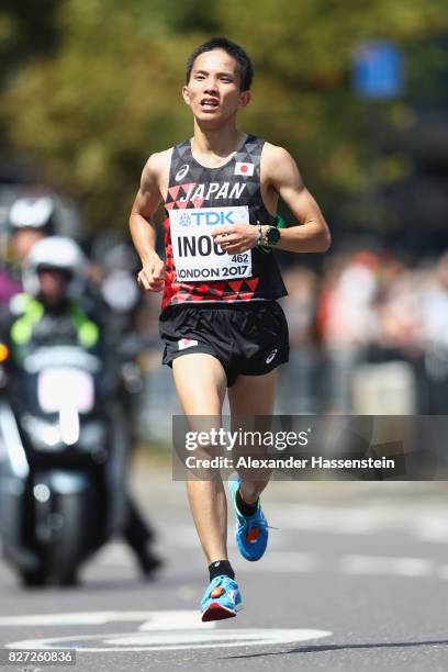 Hiroto Inoue of Japan competes in the Men's Marathon during day three of the 16th IAAF World Athletics Championships London 2017 at The London...