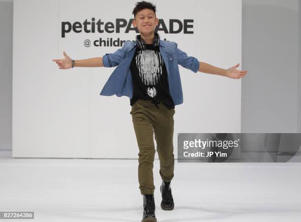 Alden greets the audience from the runway for collection during petitePARADE at Children's Club at Jacob Javitz Center on August 6, 2017 in New York...