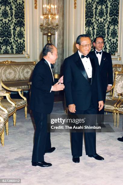 Philippines President Fidel Ramos and Japanese Prime Minister Kiichi Miyazawa are seen at the Akasaka States Guest House on March 10, 1993 in Tokyo,...