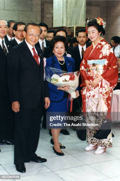 Philippines President Fidel Ramos and his wife Amelita visit Mitsukoshi Department Store on March 10, 1993 in Tokyo, Japan.