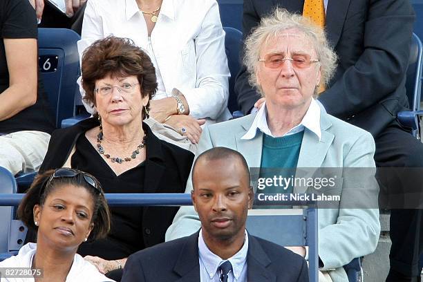 Gene Wilder and his wife Karen Boyer watch the 2008 U.S. Open Men's Championship Match between Andy Murray of the United Kingdom and Roger Federer of...