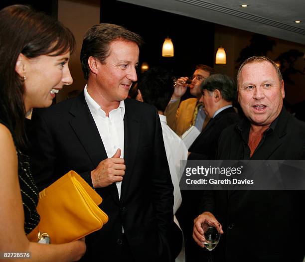 Rt. Hon David Cameron and Samantha Cameron with Gary Farrow are seen at the launch party for "Cameron on Cameron: Conversations with Dylan Jones" at...