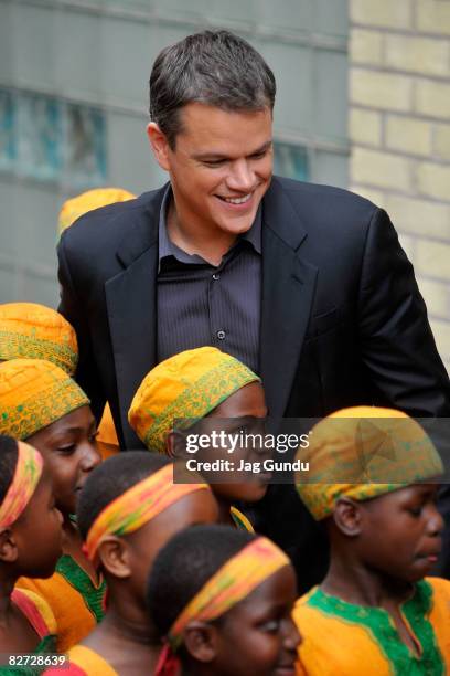 Actor Matt Damon with the African Childrens Choir arrive at the ONEXONE Gala during the 2008 Toronto International Film Festival held at the Maple...