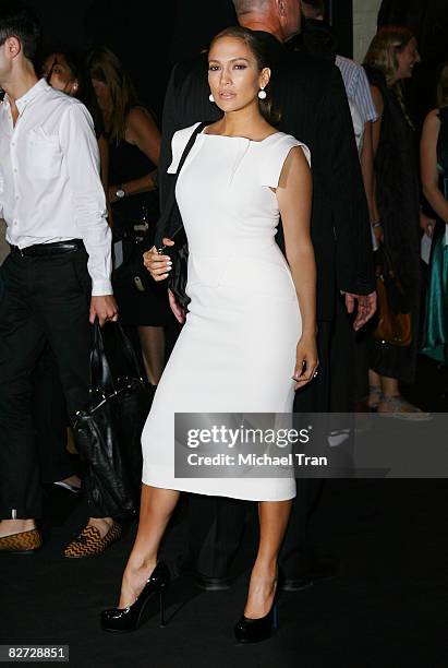 Actress Jennifer Lopez arrives at the Marc Jacobs Spring 2009 Collection during Mercedes-Benz Fashion Week at the NY State Armory on September 8,...