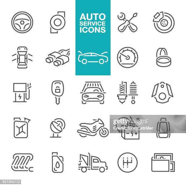 illustrazioni stock, clip art, cartoni animati e icone di tendenza di icone delle linee di servizio automatiche - steering wheel