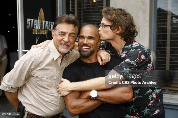 Joe Mantegna, Shemar Moore, and Matthew Gray Gubler at the CBS Summer soirée, held on August 1, 2017 in Los Angeles, CA.
