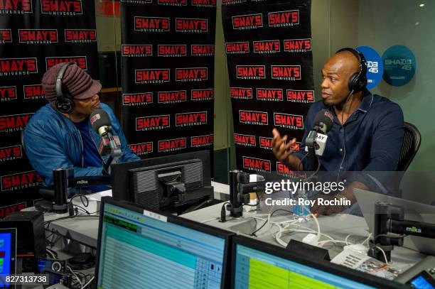 Jon "Bones" Jones visits "Sway in the Morning" hosted by SiriusXM's Sway Calloway on Eminem's Shade 45 at SiriusXM Studios on August 7, 2017 in New...