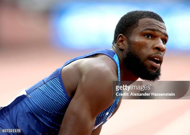 Ameer Webb of the United States reacts after competing in the Men's 200 metres heats during day four of the 16th IAAF World Athletics Championships...