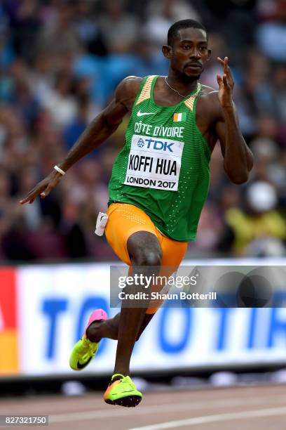 Wilfried Koffi Hua of the Ivory Coast competes in the Men's 200 metres heats during day four of the 16th IAAF World Athletics Championships London...