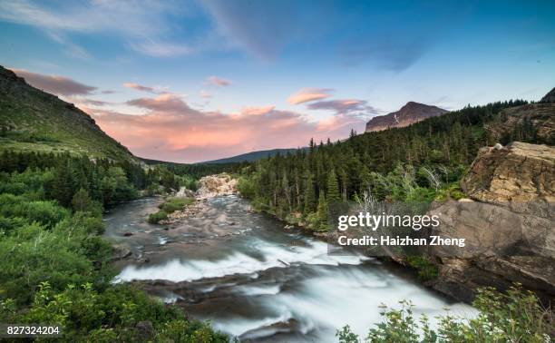 swiftcurrent falls - glacier national park, montana - montana western usa stock pictures, royalty-free photos & images