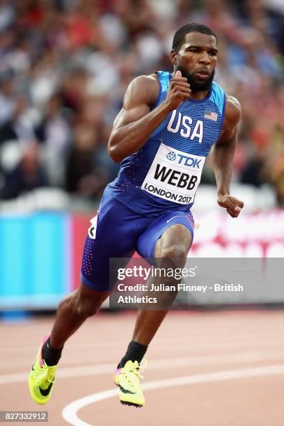 Ameer Webb of the United States competes in the Men's 200 metres heats during day four of the 16th IAAF World Athletics Championships London 2017 at...