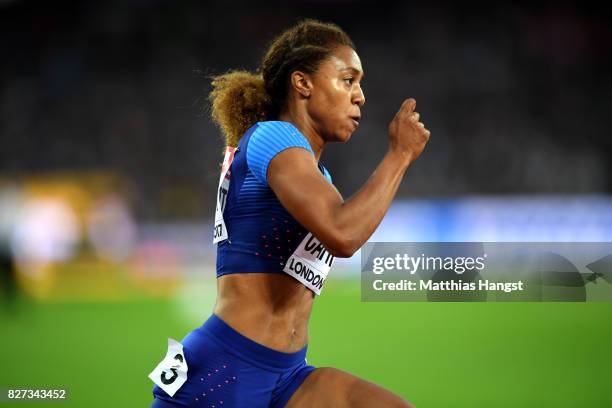 Kori Carter of the United States competes in the Women's 400 metres hurdles heats during day four of the 16th IAAF World Athletics Championships...