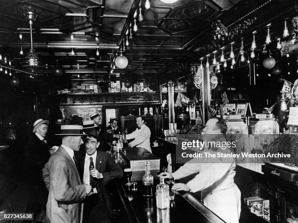 An old town saloon in New York, New York circa 1905.