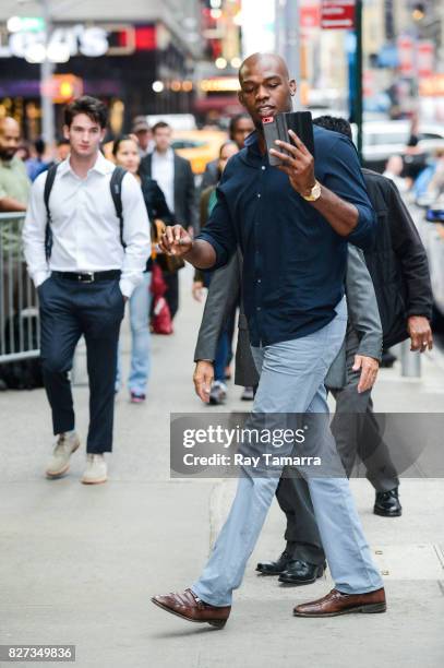Mixed martial artist Jon Jones enters the "Good Morning America" taping at the ABC Times Square Studios on August 07, 2017 in New York City.