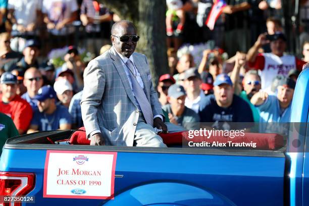 Hall of Famer Joe Morgan arrives during the 2017 Hall of Fame Parade of Legends at the National Baseball Hall of Fame on Saturday July 29, 2017 in...