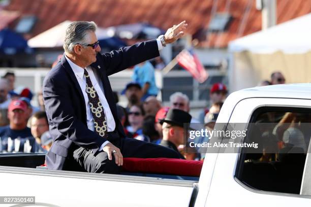 Hall of Famer Rollie Fingers arrives during the 2017 Hall of Fame Parade of Legends at the National Baseball Hall of Fame on Saturday July 29, 2017...