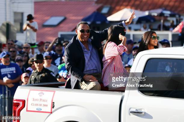 Hall of Famer Tony Perez arrives during the 2017 Hall of Fame Parade of Legends at the National Baseball Hall of Fame on Saturday July 29, 2017 in...