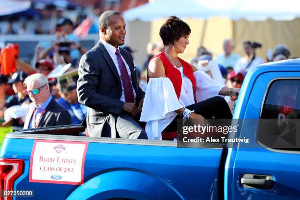 Hall of Famer Barry Larkin arrives during the 2017 Hall of Fame Parade of Legends at the National Baseball Hall of Fame on Saturday July 29, 2017 in...