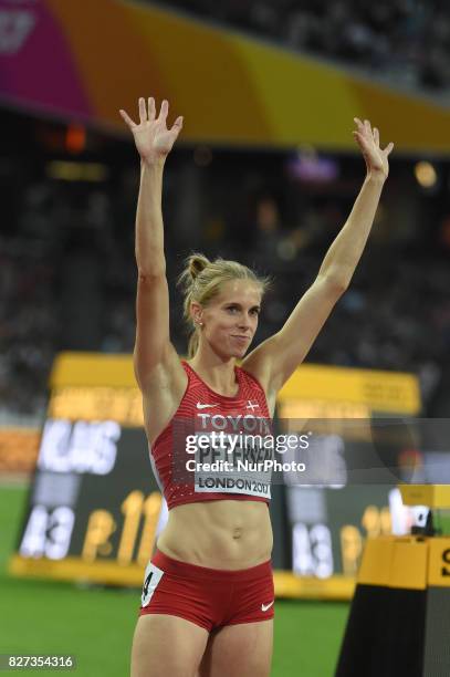 Sara Slott PETERSEN, Denmark, during 400 meter hurdle heats in London on August 7, 2017 at the 2017 IAAF World Championships athletics.