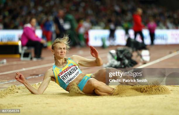 Olga Rypakova of Kazakhstan competes in the Women's Triple Jump final during day four of the 16th IAAF World Athletics Championships London 2017 at...