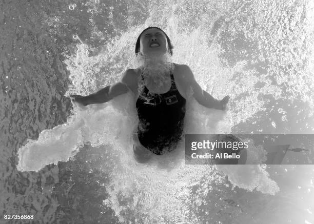 Un Hyang Kim of The Democratic People's Republic of Korea competes during the Womens 1M Springboard Diving, preliminary round on day one of the...