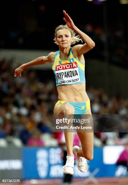 Olga Rypakova of Kazakhstan competes in the Women's Triple Jump final during day four of the 16th IAAF World Athletics Championships London 2017 at...