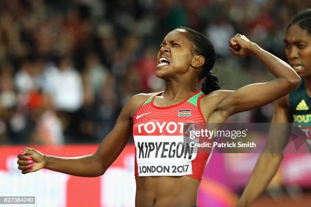 Faith Chepngetich Kipyegon of Kenya, gold, celebrates after winning the Women's 1500 metres final during day four of the 16th IAAF World Athletics...