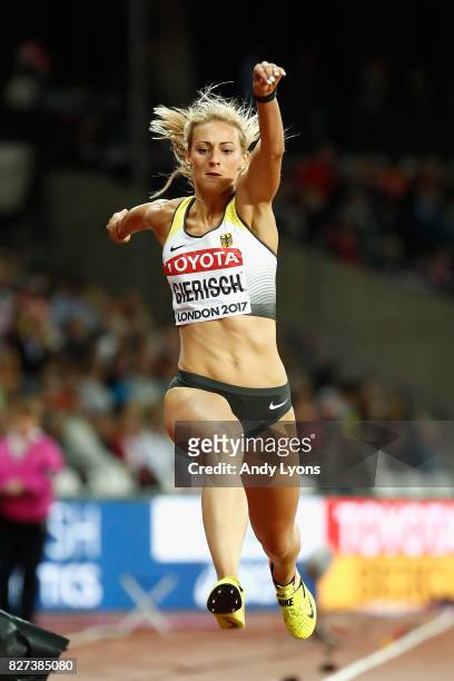 Kristin Gierisch of Germany competes in the Women's Triple Jump final during day four of the 16th IAAF World Athletics Championships London 2017 at...