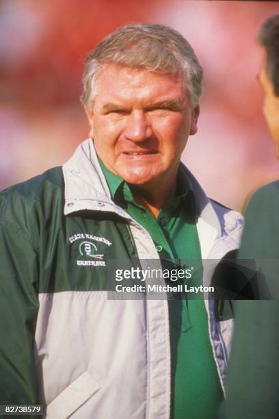 George Perles, head coach of the Michigan State Spartans, during a college football game against the Ohio State Buckeyes on October 31, 1989 at Ohio...
