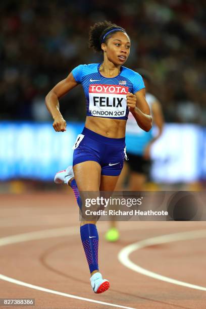 Allyson Felix of the United States competes in the Women's 400 metres semi finals during day four of the 16th IAAF World Athletics Championships...