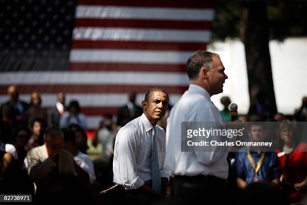 Presumptive Democratic Presidential candidate U.S. Sen. Barack Obama speaks during a campaign event at John Tyler Community College August 21, 2008...