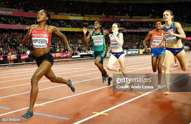 Faith Chepngetich Kipyegon of Kenya, gold, Jennifer Simpson of the United States, silver, and Caster Semenya of South Africa, bronze and Laura Muir...