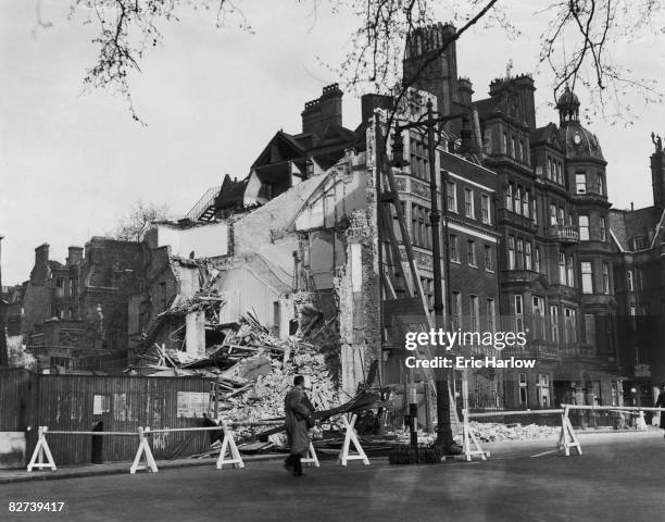 Bomb damage caused by a World War II air raid on Berkeley Square, London, 29th April 1942.