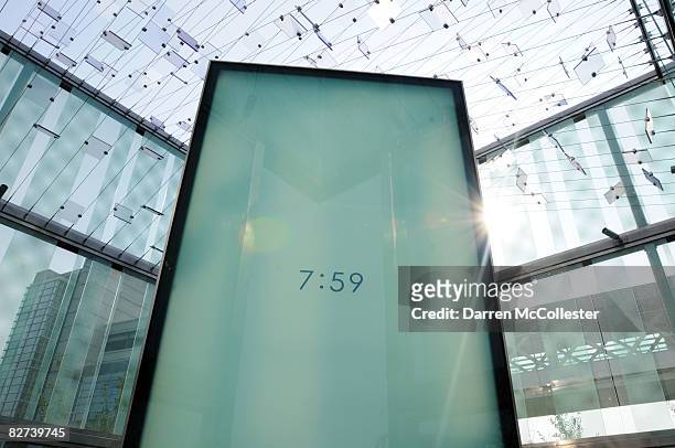 The flight departure time of American Airlines flight 11 is seen during the unveiling of the Boston Logan International Airport 9-11 Memorial...