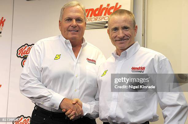 Coke Zero 400: Hendrick Motorsports team owner Rick Hendrick and Mark Martin during media press conference announcing Martin's racing of Chevrolet...