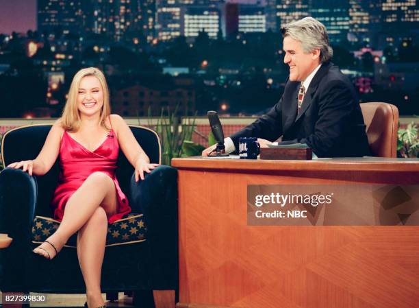 Pictured: Actress Monica Keena during an interview with host Jay Leno on April 5, 1999 --