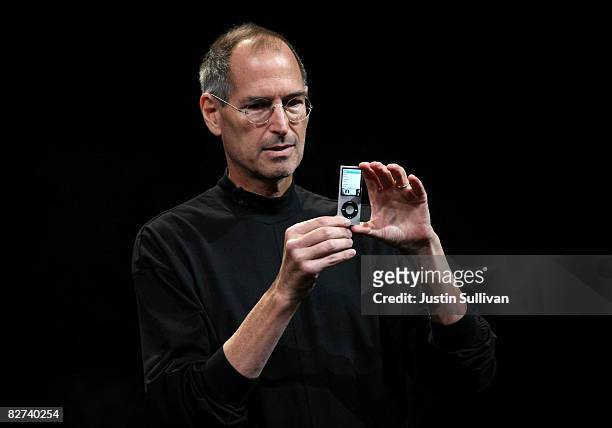 Apple CEO Steve Jobs announces a new version of the iPod Nano during a special event September 9, 2008 in San Francisco, California. Jobs announced a...