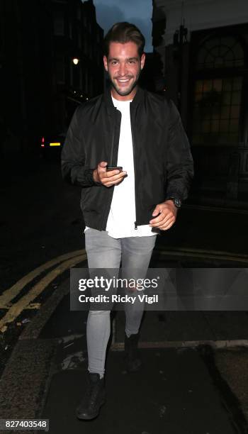 Jonny Mitchell seen on a night out at El Pirata of Mayfair Spanish restaurant on August 7, 2017 in London, England.