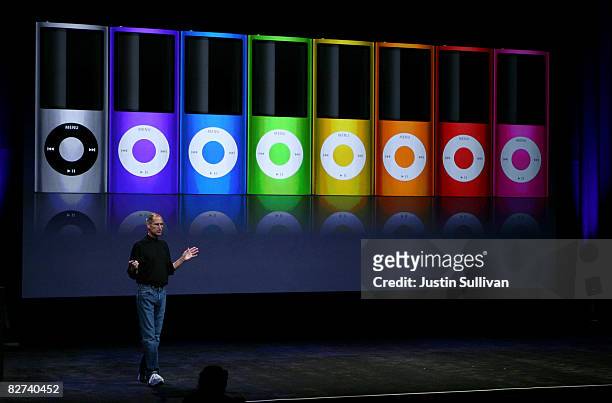 Apple CEO Steve Jobs announces a new version of the iPod Nano during a special event September 9, 2008 in San Francisco, California. Jobs announced a...