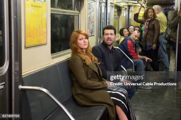 Rabbitversary" Episode 304 -- Pictured: Julie Klausner as Julie Kessler, Billy Eichner as Billy Epstein --